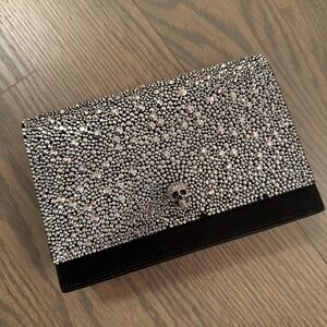 Alexander McQueen Crystal Embellished Black Clutch with Skull Accent